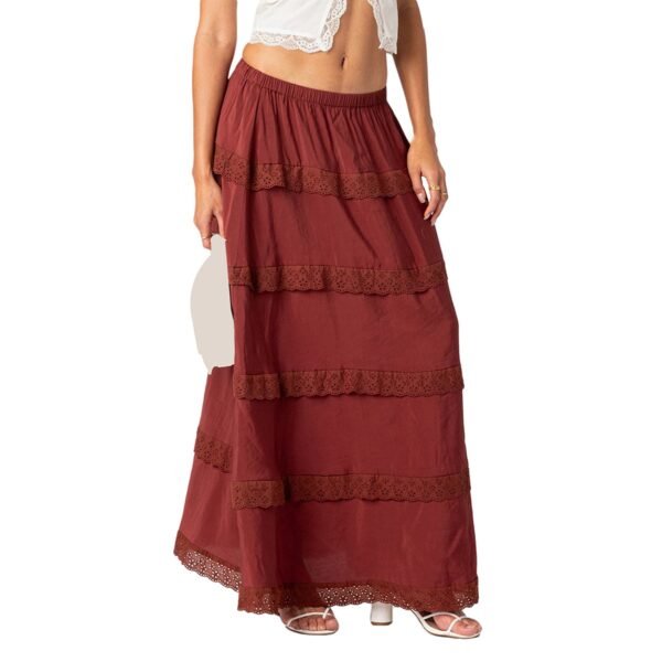 Women Maxi Skirt Summer Boho Beach Elastic Waist Swing Tiered Casual Long Skirt