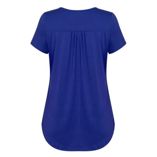 V Neck Henley Shirts for Women Short Sleeve Pleated Tunic Tops Causal Button Up Blouse - Image 2