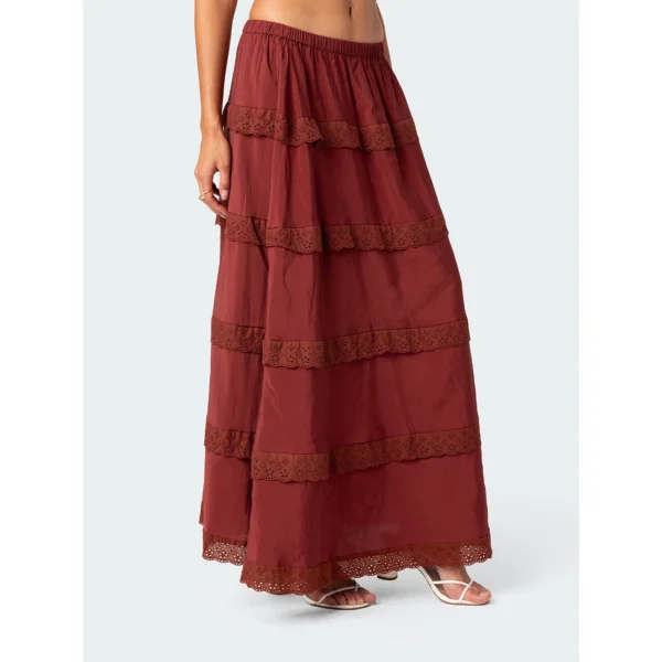 Women Maxi Skirt Summer Boho Beach Elastic Waist Swing Tiered Casual Long Skirt - Image 2