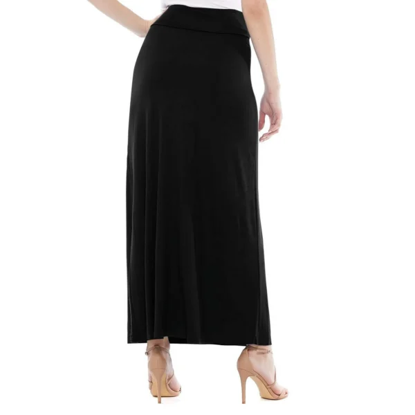 Women's Casual Foldable Waist Comfy Loose Fit Solid Maxi Skirt